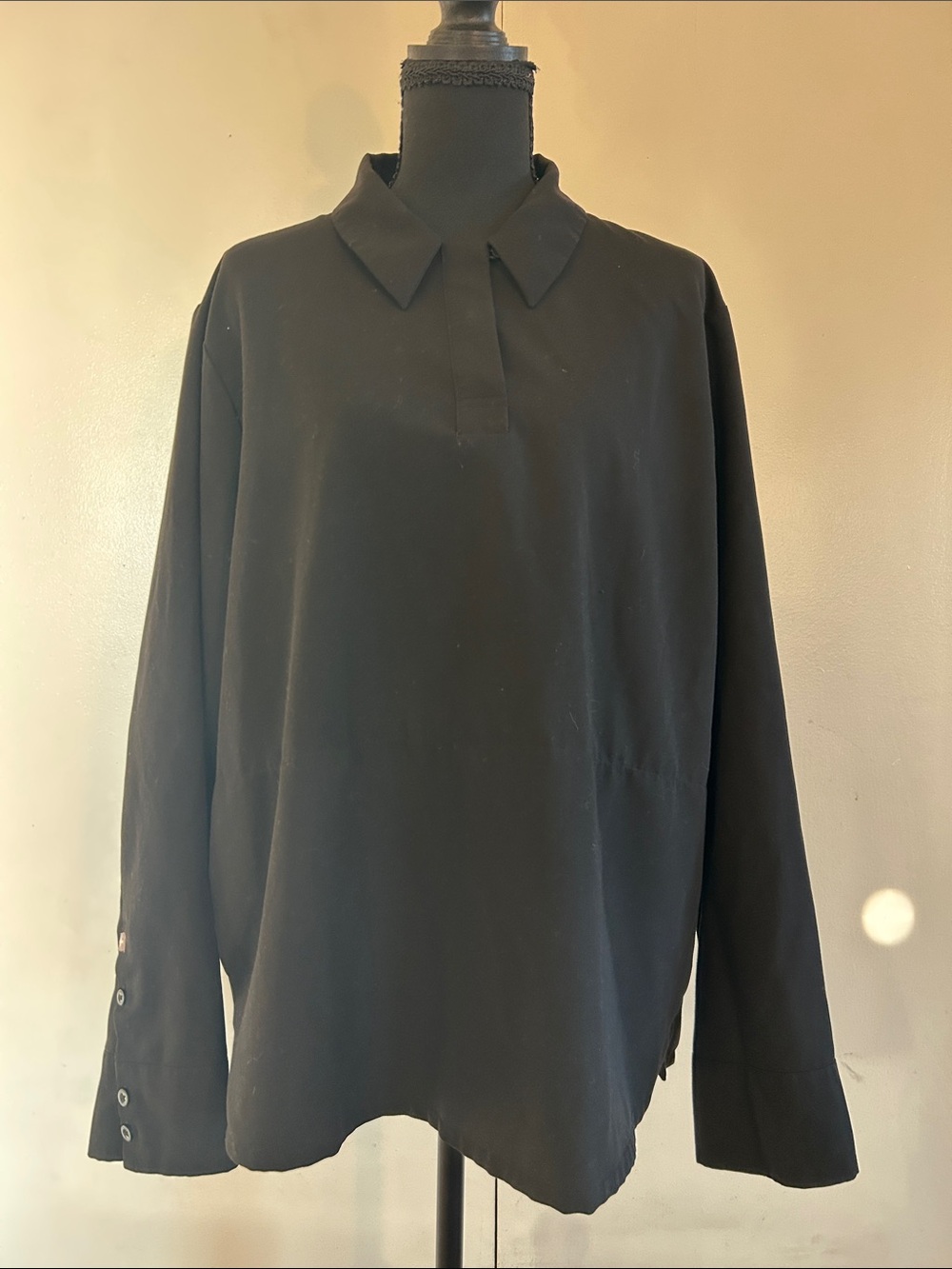 Figs Nala Long Sleeve Black Polo Scrub Top Technical Collection